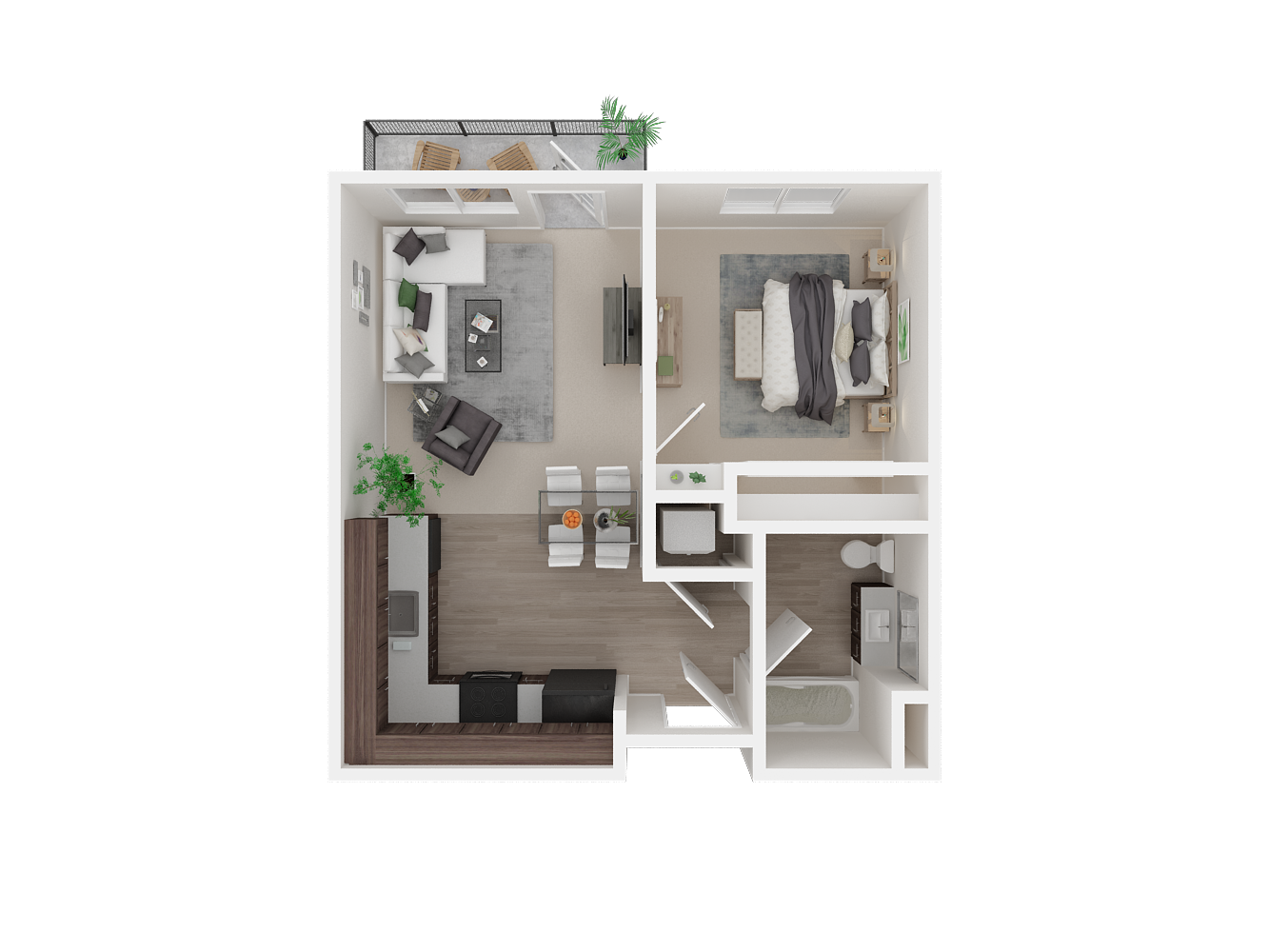 Floor plan for 1 bed, 1 bath, 549 sqft